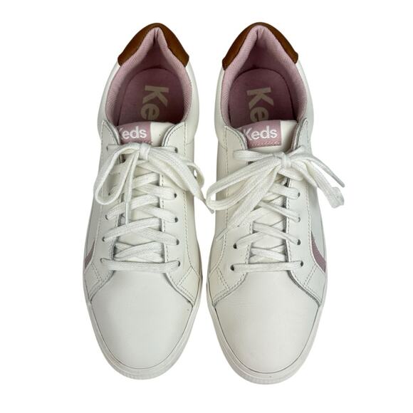 Keds Pursuit Leather Lace Up Sneakers White Pink Size 8.5 - Picture 3 of 8